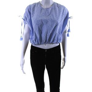 Calypso Saint Barth Womens Blue Cotton Striped Textured Blouse Top Size S
